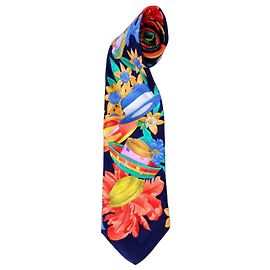 Gravata de seda Leonard Paris com padrão de chapéus e flores Multicor