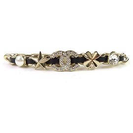 Broche Bijou Chanel COCO Mark Chain Pearl Star Clover Doré