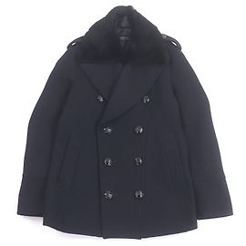 Burberry Black Label Rabbit Fur Double-breasted Coat Blue Navy blue