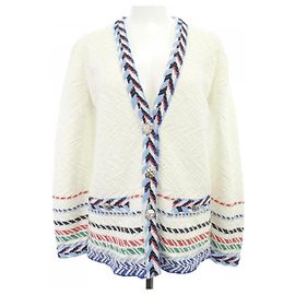Chanel Collarless Jacket White Blue