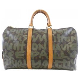 Bolsa Boston Louis Vuitton Monogram Graffiti Keepall 50cm Marrom Caqui