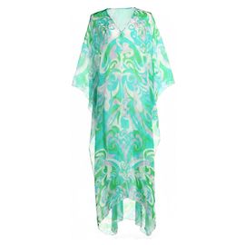 Caftã de seda Emilio Pucci Branco Azul Verde Roxo