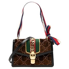 Bolsa de ombro Gucci GG Velvet Sherry Line Sylvie Marrom Preto