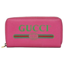 Carteira longa com zíper Gucci Vintage Logo em couro Rosa