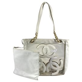 Chanel Vintage CC Coco Mark Logo Schulter-Tote Bag Weiß