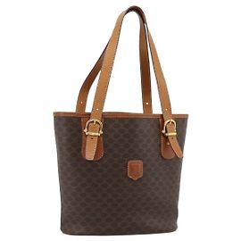 Céline Sac Tote Celine Vintage Macadam em lona e couro Marrom
