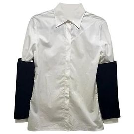 Autre Marque Camicia in cotone ECAILLE 3 bianca maniche a contrasto Nero Bianco