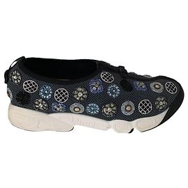 Sapatilhas Dior Fusion em mesh cinzento com pérolas e cristais Azul marinho