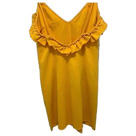 Robe Mini Jaune Met Ornée de Cristaux Jaune