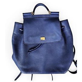 Sac à dos Dolce & Gabbana Sicily en cuir grainé bleu Bleu
