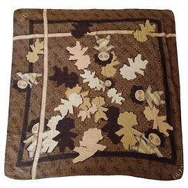 Guess Monogram Print Silk Scarf Brown Monogram