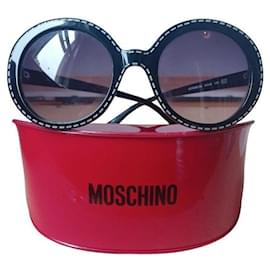 Moschino Round Oversized Sunglasses with White Stitching Black