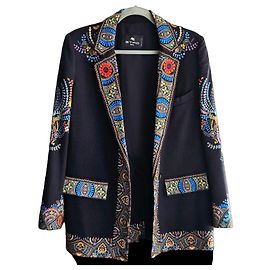 Etro black jacket with multicolored embroidery Black Multiple colors