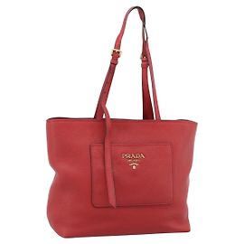 Sac cabas PRADA en cuir rouge or Auth 186125A Rouge Doré