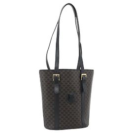 Céline Bolsa Tote CELINE Macadam em lona PVC e couro preto e dourado Auth 185998 Preto Dourado