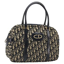 Sac Mini Boston Christian Dior Trotter Canvas Bleu Marine Or Auth 187362A Doré Bleu Marine