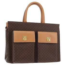 Céline CELINE Macadam Canvas Tote Bag PVC Leder Braun Beige Gold Authentisch am11883V Braun Beige Golden