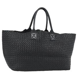 Borsa Cabas BOTTEGA VENETA INTRECCIATO MM in pelle nera Auth 187044SAV Nero