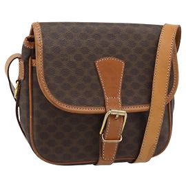 Céline Bolsa de Ombro CELINE Macadam Canvas PVC Couro Marrom Ouro Auth 187771 Marrom Dourado