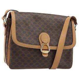 Céline Borsa a tracolla CELINE Macadam Canvas PVC Pelle Marrone Oro Auth ka4853 Marrone D'oro
