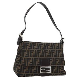 FENDI Zucca Canvas Mamma Baguette Shoulder Bag Black Brown Auth 185971SAM Marrone Nero