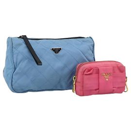 PRADA Pouch Nylon 2 Set Pink Blue Auth 185516 Rosa Blu