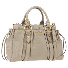 Bolsa Miu Miu de couro 2way Bege Dourado Auth 186300M Bege Dourado