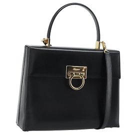Borsa Salvatore Ferragamo Gancini in Pelle 2way Nera Oro Auth 186113V Nero D'oro