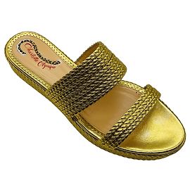 Charlotte Olympia Gold Metallic Woven Leather Flat Slide Sandals Golden