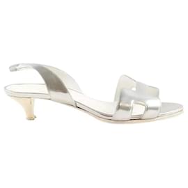 Hermès leather heels silver size 37 Silvery
