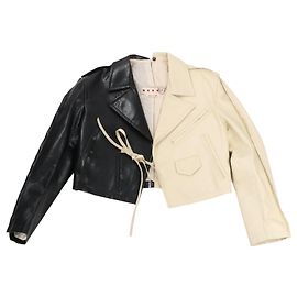 Marni Two-Tone Cropped Leather Jacket, Size 40 IT Black
