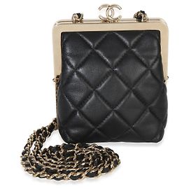 Clutch Chanel Black Quilted Lambskin CC Frame Clutch Com Corrente Preto
