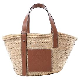 Bolsa LOEWE Basket Medium em Raffia x Couro Bege x Marrom Bege