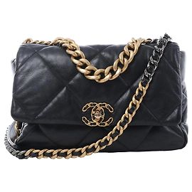 Bolsa de ombro Chanel 19 Large em couro com corrente preta 30157954 Vermelho