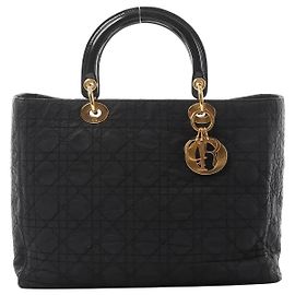 Dior Lady Dior Large Cannage Nylon x Patent Leather 2Way Handbag in Black Red