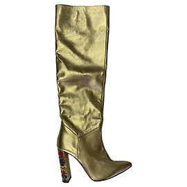 Autre Marque Adam K Paris Botas Altas Couro Dourado Multicor Dourado