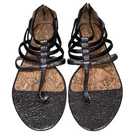 CHANEL T-Strap Metallic Gunmetal Zip Sandals Size 42 pre-owned Other