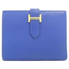Carteira compacta Hermès Bearn em couro Epsom azul Azul