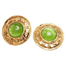 Orecchini tondi Chanel Gripoix Vintage Logo Verde