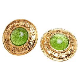 Brincos redondos Chanel Gripoix Vintage Logo Verde