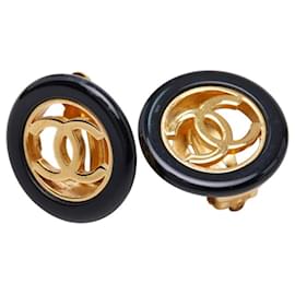 Orecchini tondi vintage Chanel Coco Mark Nero D'oro