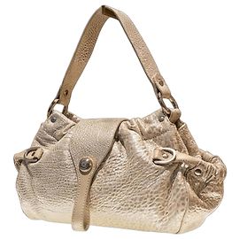 Hogan Gold Leather Handbag Beige Golden