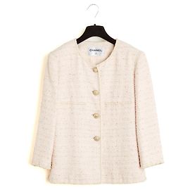 Chanel 2010 Chaqueta Tweed Algodón Rosa Pálido Rosa