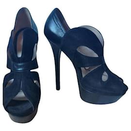 Fendi Black Suede Cutout Platform Heels Black