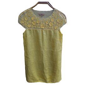 Ermanno Scervino Robe de Plage en Lin Jaune Brodée Jaune