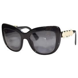 Dolce & Gabbana DG 4252 Black Cat Eye Sunglasses with White Rose Temples Black