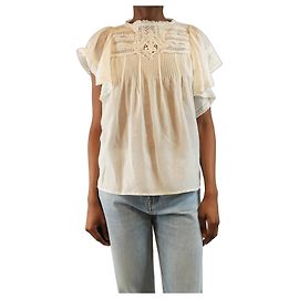Vanessa Bruno Top branco com babados e acabamento em renda - tamanho UK 8 Branco