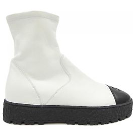Chanel Ankle Boots Lambskin Boots Black White