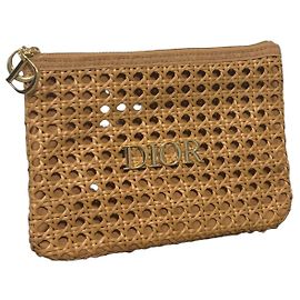 Dior Straw Woven Logo Pochette Beige