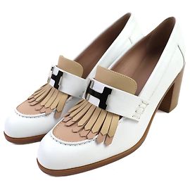 Hermès Hermes Elysee Leder Pumps Silber Weiß Beige